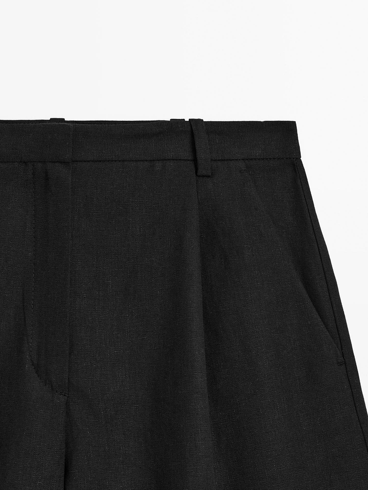 Linen blend darted waist Bermuda shorts