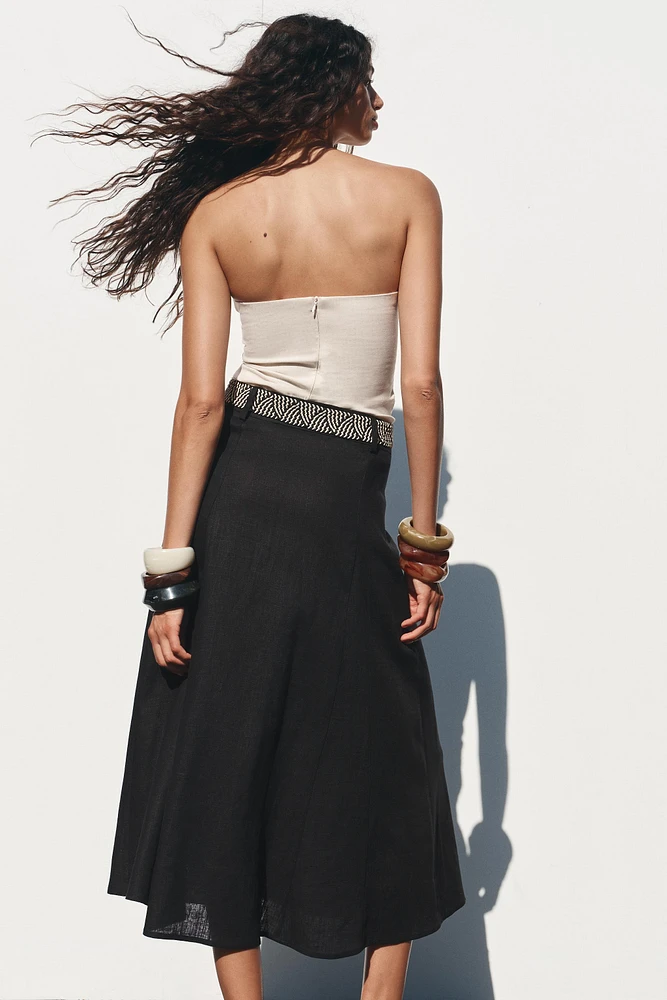 JUPE MIDI AVEC CEINTURE EN LIN