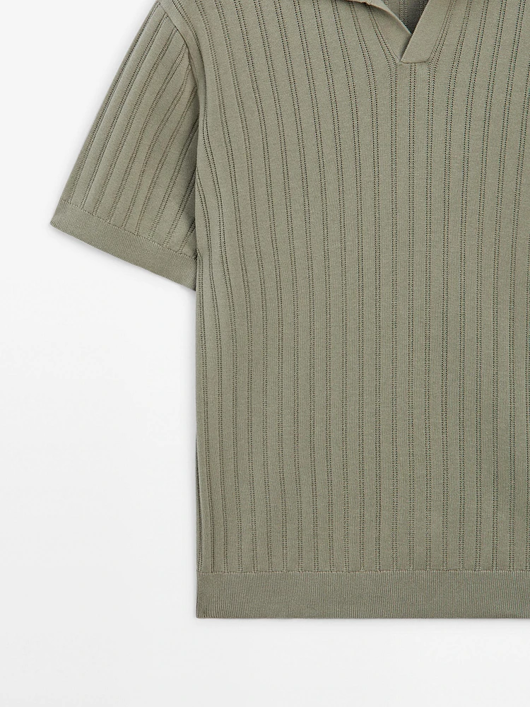 Pull en maille côtelée à col polo