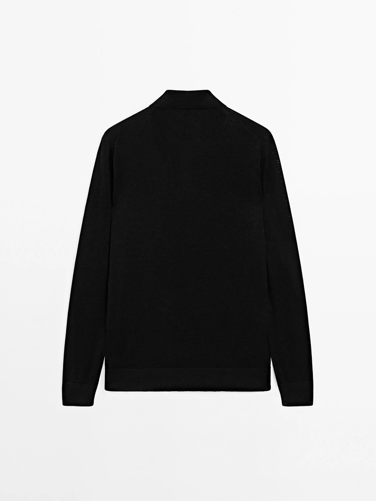 Linen polo collar knit sweater