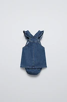 DENIM PINAFORE DRESS AND BOTTOMS