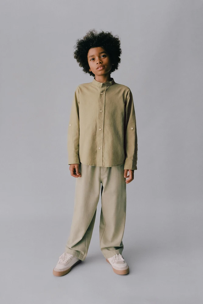 LINEN MANDARIN COLLAR SHIRT