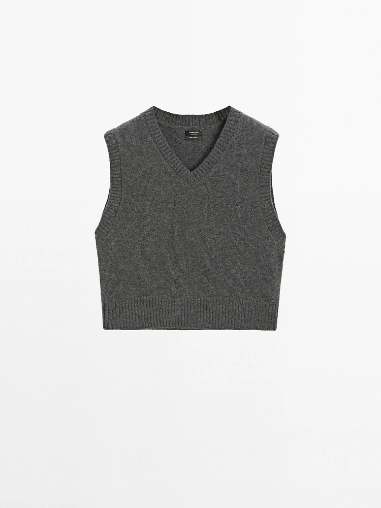 Veste sans manches 100 % cachemire à col en V