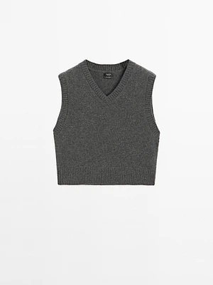 Veste sans manches 100 % cachemire à col en V