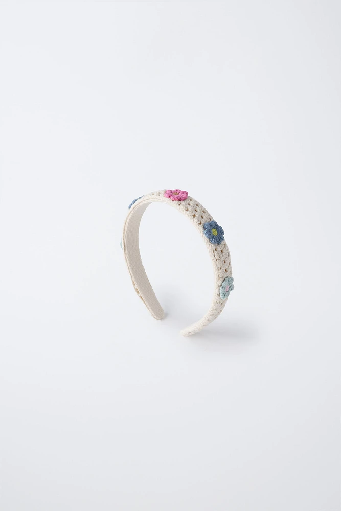SERRE-TÊTE EN MAILLE CROCHET FLEURS