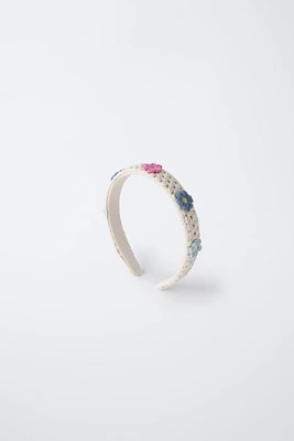 SERRE-TÊTE EN MAILLE CROCHET FLEURS