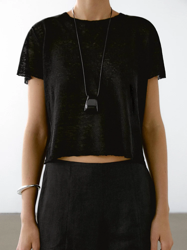 Cutwork linen blend T-shirt