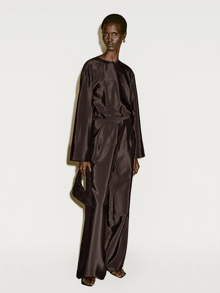 Flowing satin corset belt trousers - Limited Edition