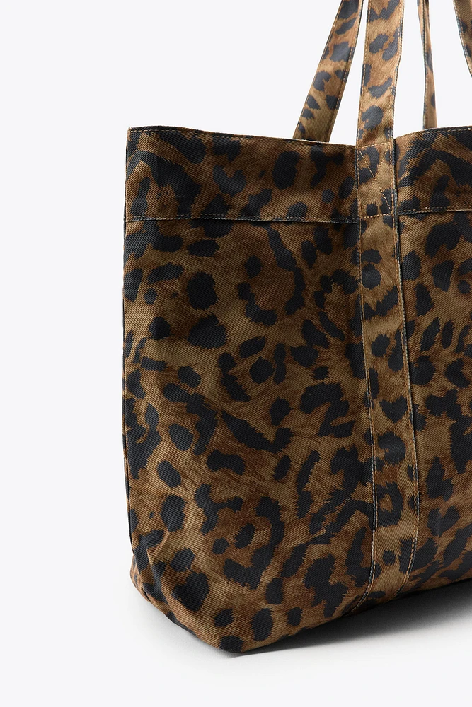 ANIMAL PRINT TWILL MAXI TOTE BAG