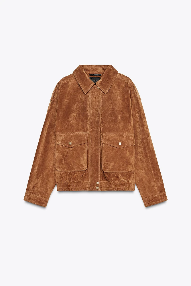 100% SUEDE BOMBER JACKET WITH POCKETS
