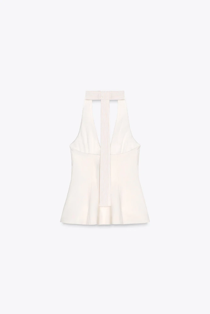 TOP HALTER EN MATIÈRES VARIÉES RAYURES