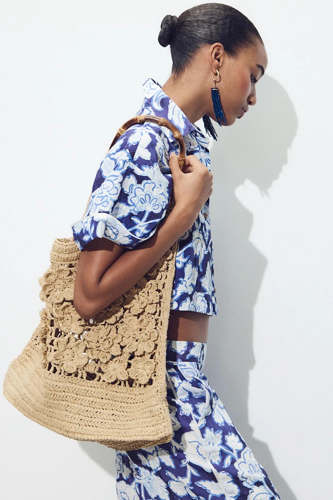 FLORAL WOVEN SHOPPER BAG