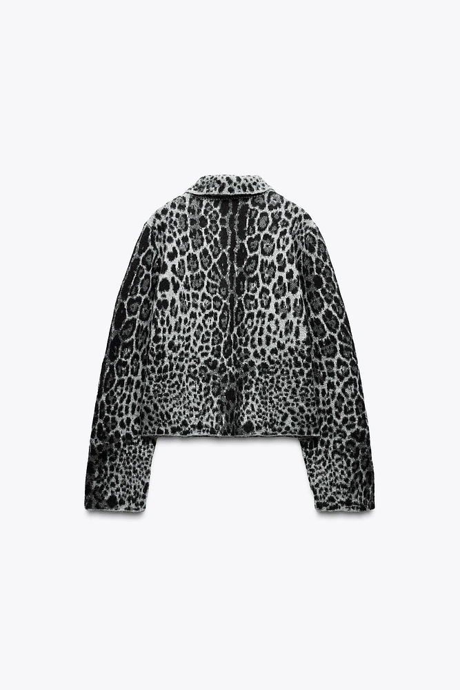 ANIMAL PRINT JACQUARD KNIT CARDIGAN