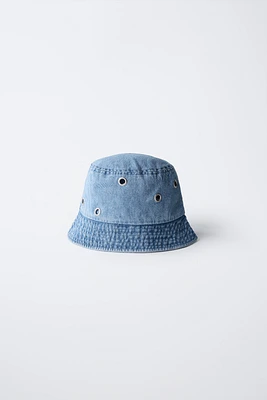 DENIM BUCKET HAT WITH EYELETS