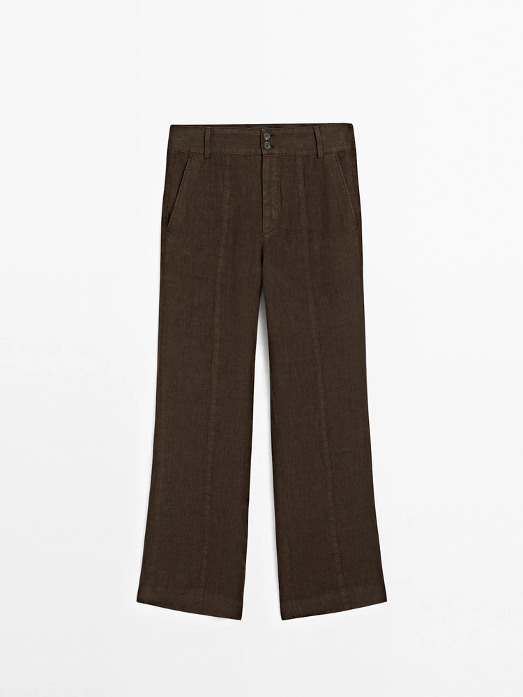 Pantalon kick flare 100 % lin