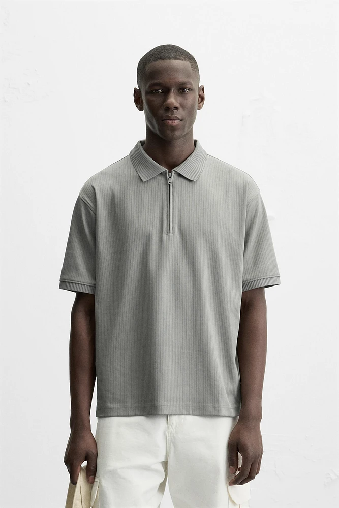 TEXTURED ZIP POLO SHIRT