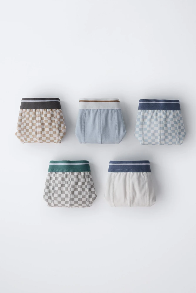 AGES 6-14/ FIVE-PACK OF CHECKERED BOXERS