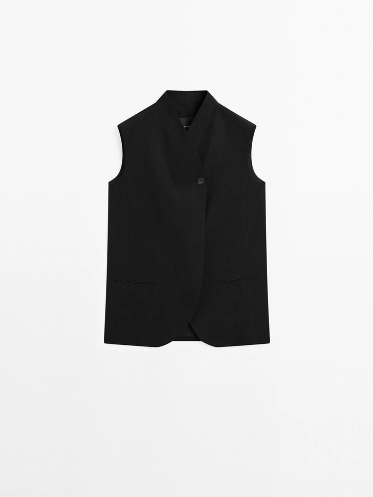 Linen blend high neck waistcoat