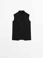 Linen blend high neck waistcoat