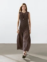 Long flounce dress with gathered detail