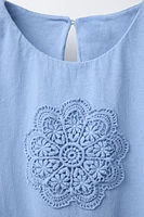 EMBROIDERED FLOWER BALLOON T-SHIRT