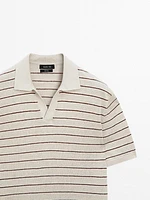 100% linen striped knit polo shirt