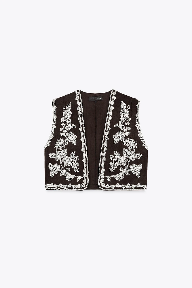 EMBROIDERED OPEN VEST