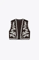 EMBROIDERED OPEN VEST