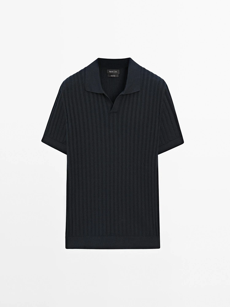 Ribbed knit polo collar sweater