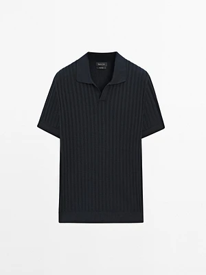 Ribbed knit polo collar sweater