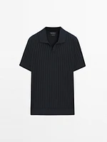 Ribbed knit polo collar sweater