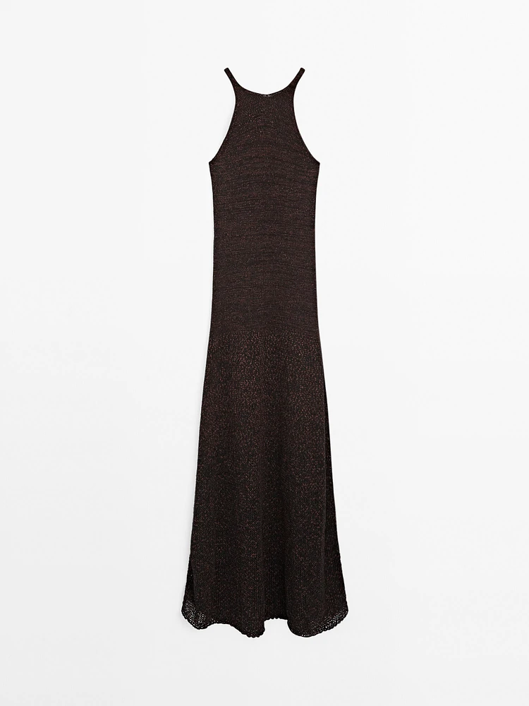 Long knit cotton blend dress