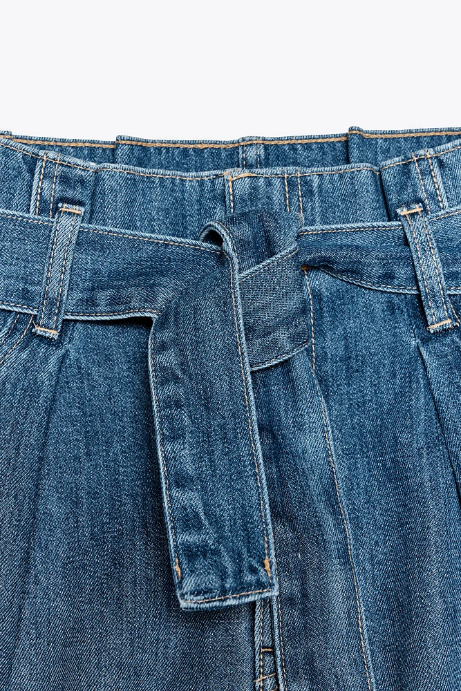HIGH-WAISTED TRF DENIM PAPER BAG SHORTS