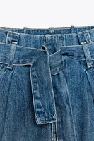 HIGH-WAISTED TRF DENIM PAPER BAG SHORTS