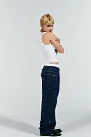 MID WAIST TRF WIDE LEG RHINESTONE HEART JEANS