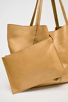 LARGE LEATHER TOPSTITCHED SHOPPER