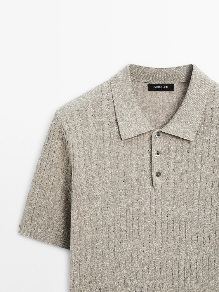 Cotton and linen blend knit polo sweater
