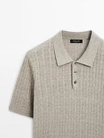 Cotton and linen blend knit polo sweater