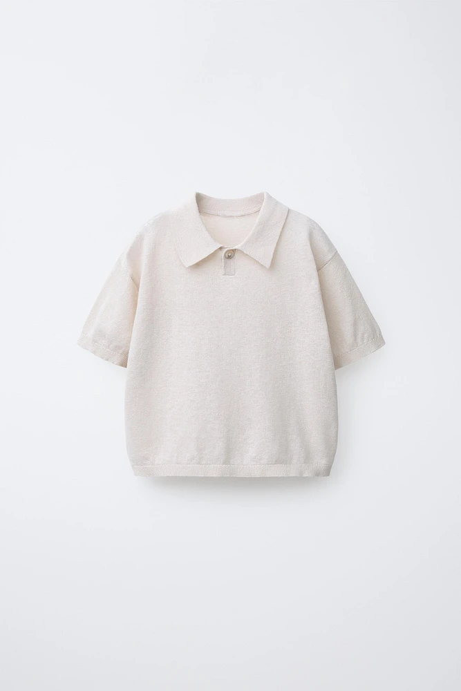 LINEN COTTON KNIT POLO SHIRT
