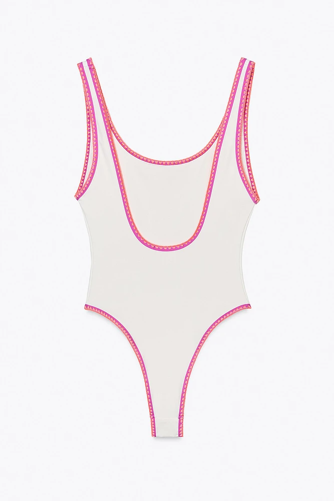 MAILLOT DE BAIN UNI CONTRASTÉ