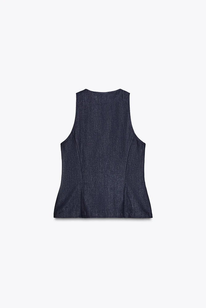 ZW COLLECTION DENIM ZIP-UP TOP