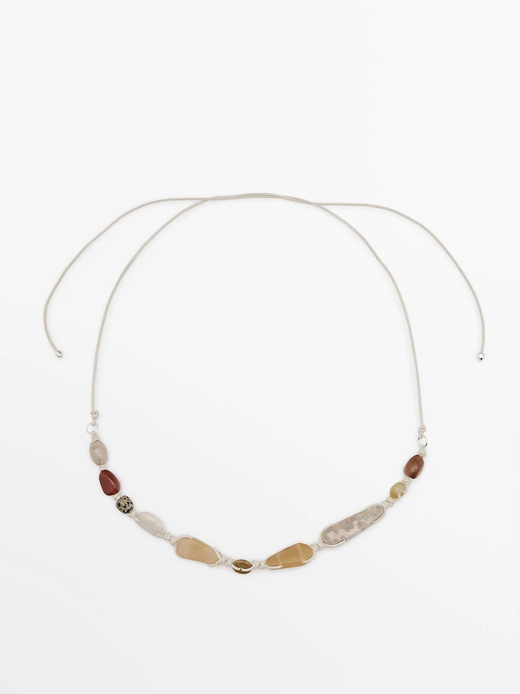 Leather cord belt with stones