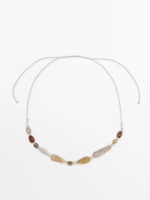 Leather cord belt with stones