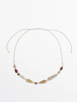 Leather cord belt with stones