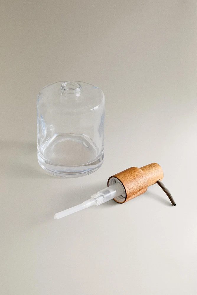 GLASS AND WOOD SOAP DISPENSER