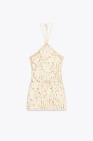 EMBROIDERED HALTER DRESS