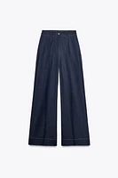 CONTRAST TOPSTITCHING WIDE-LEG PANTS