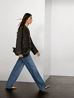 Veste fermeture fantaisie cuir et lin