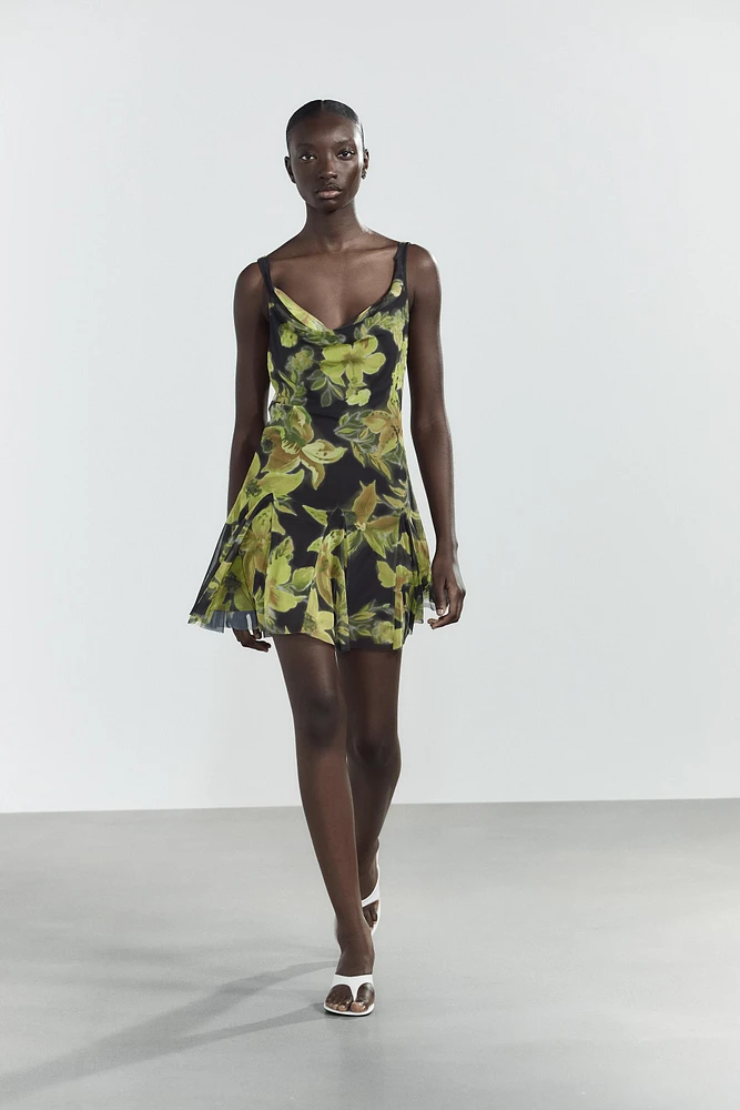PRINTED TULLE SHORT DRESS