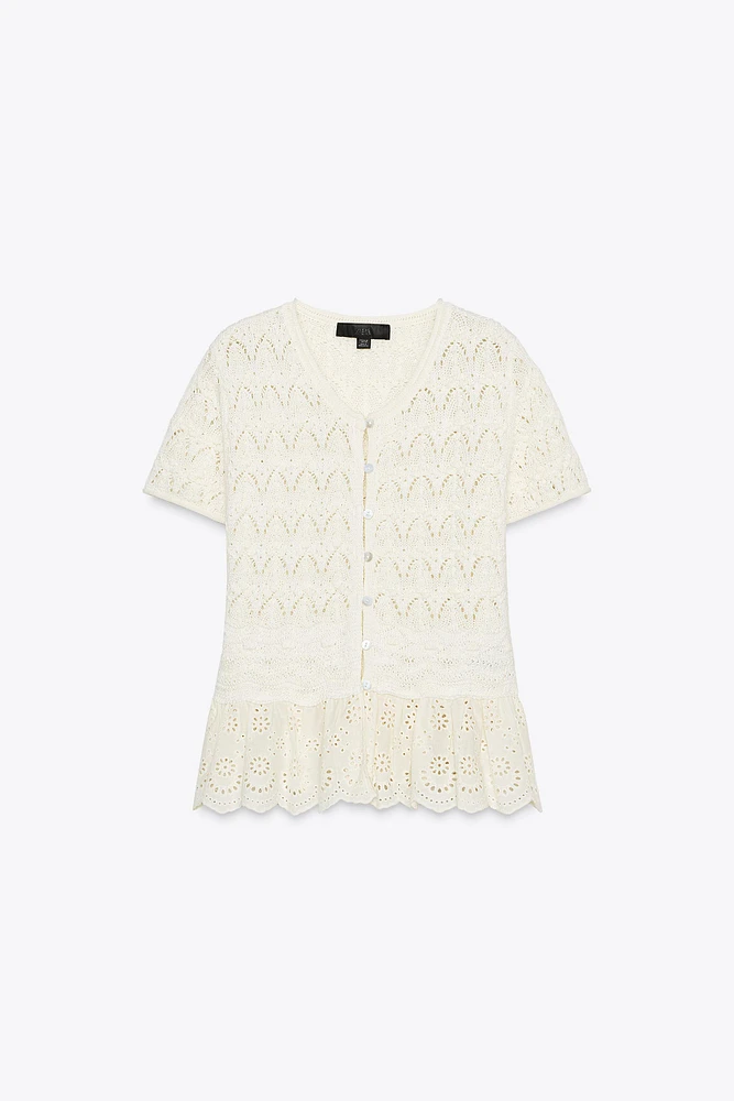 TOP ROMANTIQUE EN MAILLE MATIÈRES VARIÉES